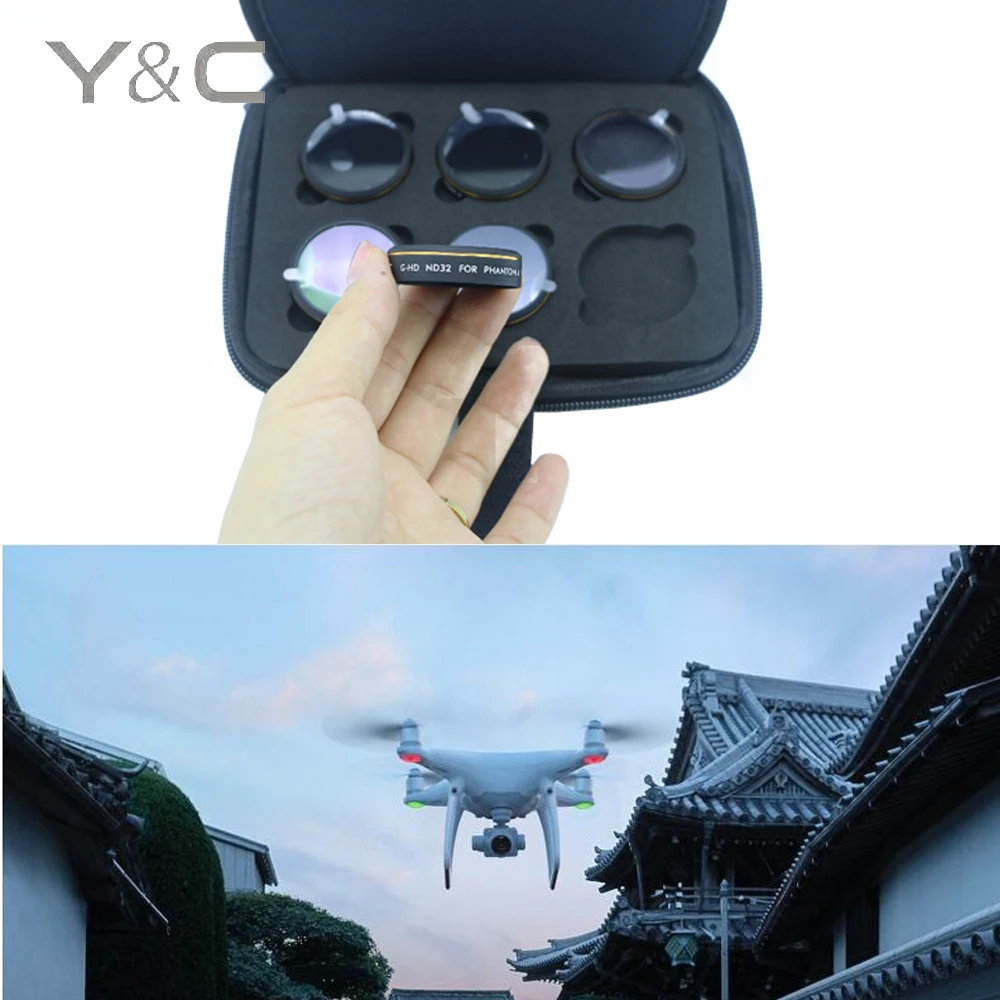 6 шт./компл. YC UV/CPL/ND4/8/16/32 Градуированные фильтры для объектива HD DJI Phantom 4 PRO Drone Quadcopter