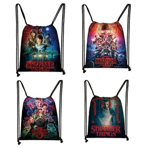 Сумка на шнурке с принтом очень странные дела, рюкзак на шнурке для мальчиков и девочек, детская сумка для хранения, мужская дорожная сумка, холщовые сумки