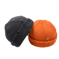 hanxi new pin knitted hat men women winter warm skullcap %c2%a0retro brimless baggy melon cap cuff docker fisherman beanies