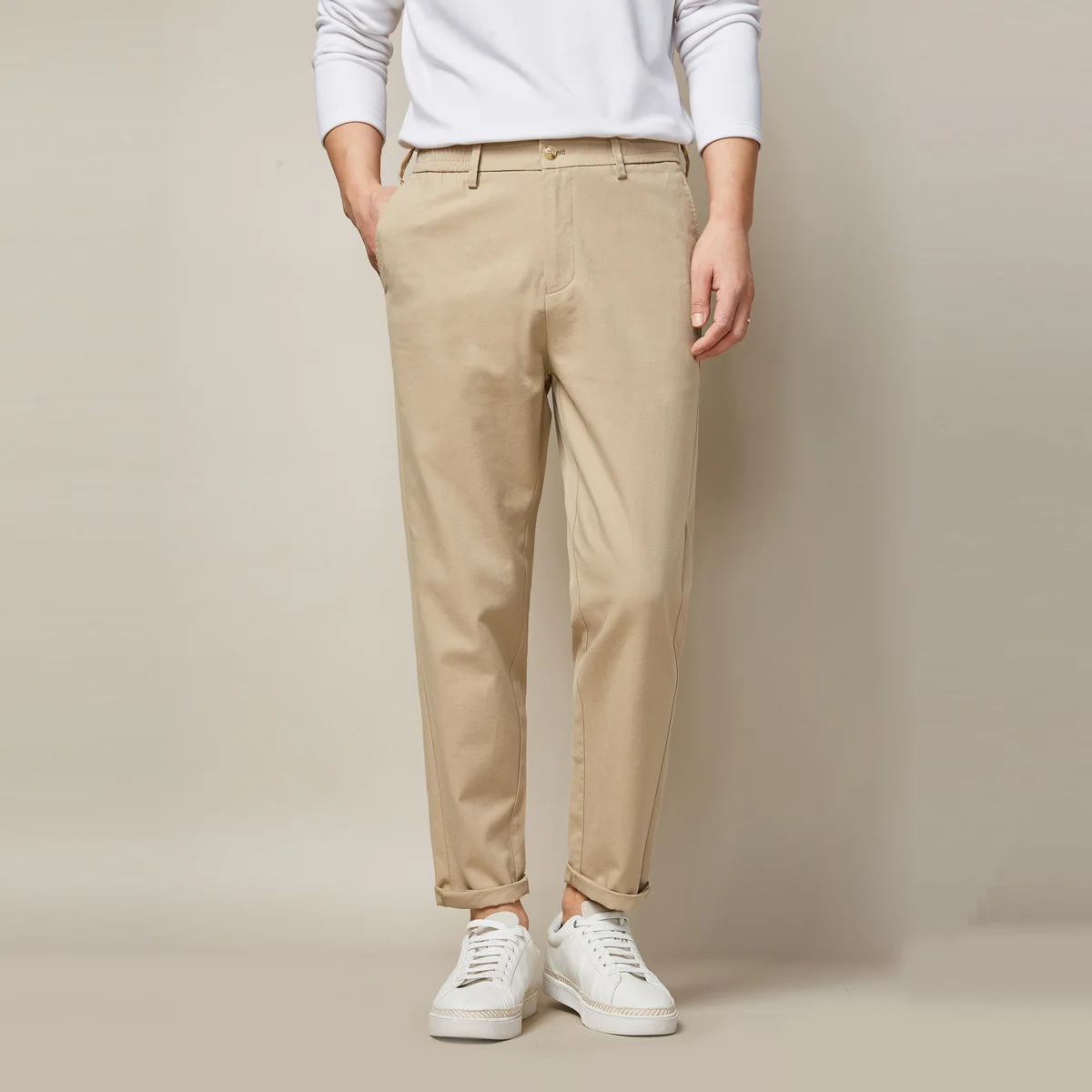 

Men's mid waist drop men's casual pants spring small straight pants loose Capris men's 9113