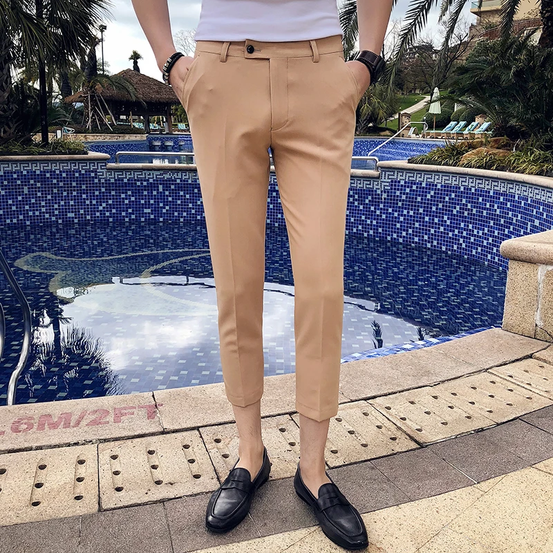 Новинка 2021 мужские брюки до щиколотки облегающие строгие офисные мужской бутик