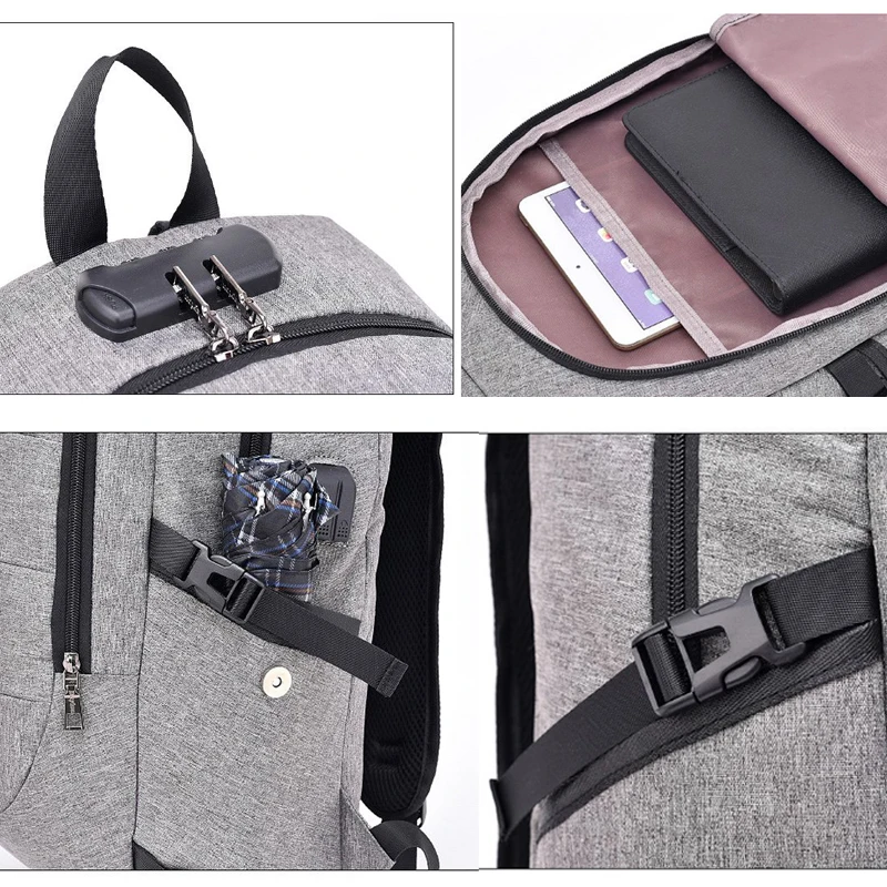 

Anti-theft College Backpack with USB Charging Port Lock for Outdoor Travel Business K2