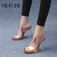 2022 crystal high heels sandals slippers sexy pvc transparent women shoes open toe snake print slides summer hollow clear pumps