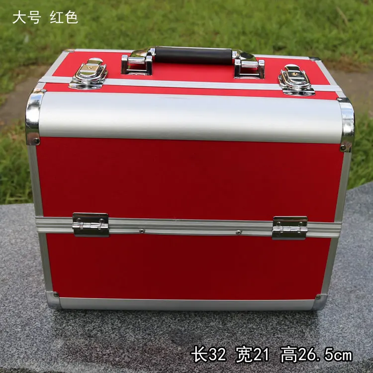 32cm Большой кейс для профессиональной косметики ручной зеркальный двухслойный алюминиевый чемодан Вставка для хранения ногтей коробка тату сумка макияж Чехол - Цвет: 32cm