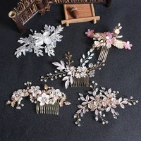 bridal handmade hairbrush photo studio wedding wear accessories leaf flowers hair clips headdress wholesale