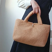 new winter womens soft plush shoulder bags large capacity ladies casual solid color tote bag females all match purse handbags