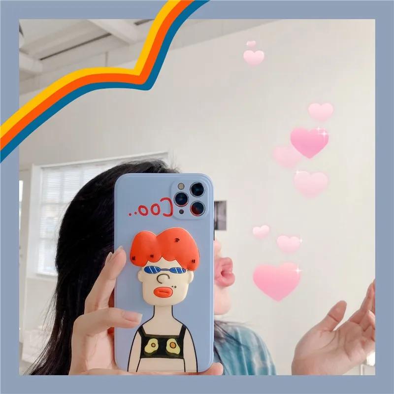 

3D Three-dimensional girl Couple's soft Case For iPhone 11 12 Pro Max mini 7 8 Plus XR X XS MAX SE 2 silicone phone cover fundas