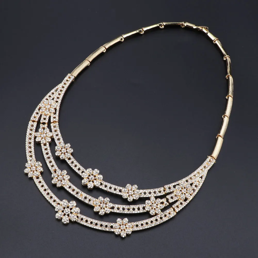 Золотой свадебный набор украшений для женщин высокое качество цветок кристалл