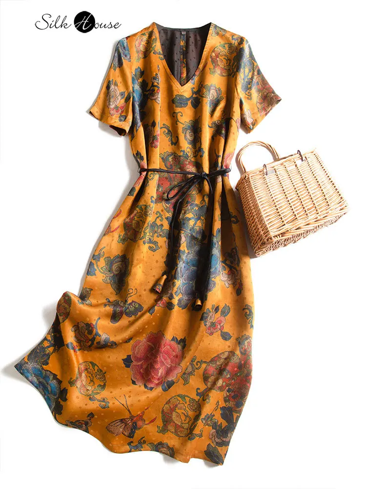 

Fragrance Yarn Silk Dress Female Autumn 2020 New Retro Temperament National Style Fashion Slim Mulberry Silk Dress