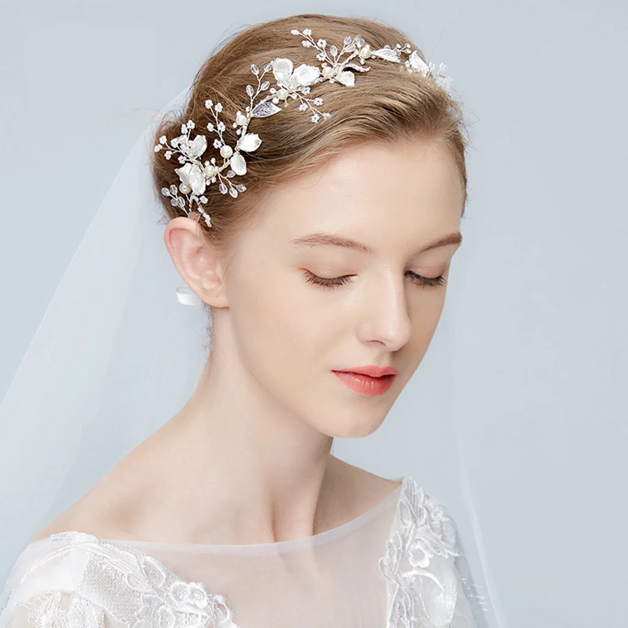 1pc/lot Wedding Bridal Fairy Lady Silver Plated Leaves Butterfly Clear Crystal Twigs Long Vine Headband Handmade Hair Accessory | Украшения