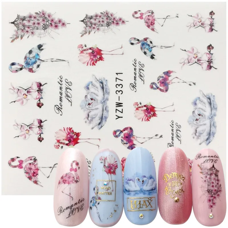 

1 Sheet Lovely Water Transfer Nails Art Sticker Swan Birds Patterns Nail Wraps Sticker Watermark Fingernails Decals