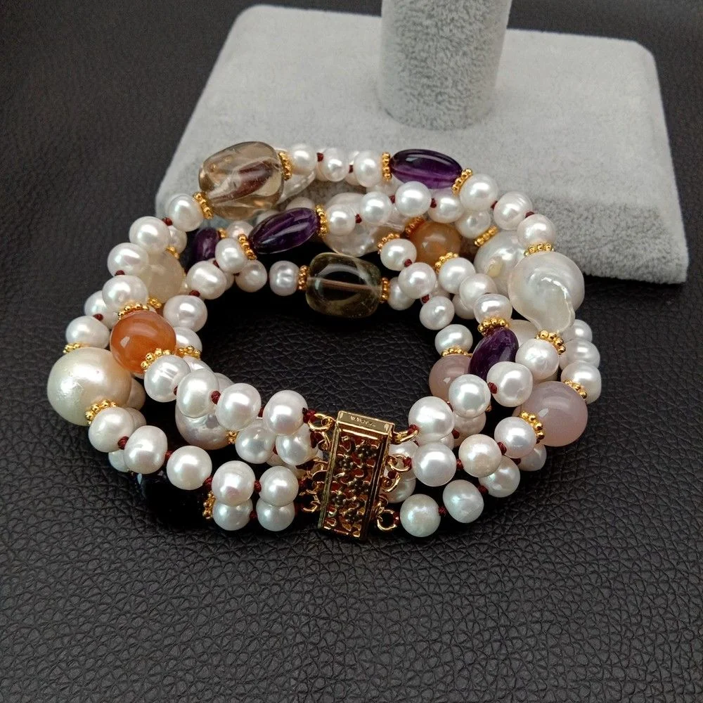 Keshi Pearl Bracelet 5 Rows Purple Crystal Onyx 8' | Украшения и аксессуары