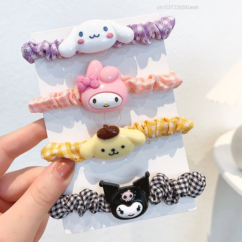 

4pcs Cartoon Plush Headband Hair Circle Band Accessories Elastic Bow Knot Kuromied Cinnamorol Hairband Hoop Bracelet Kids Gifts