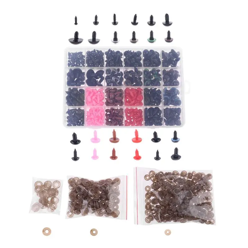 

Colorful 450 Pcs Plastic Crafts Screw Safety Eyes Nose 24 Grid Doll DIY Kit with Washer for Bear Soft Dolls Craft Toy