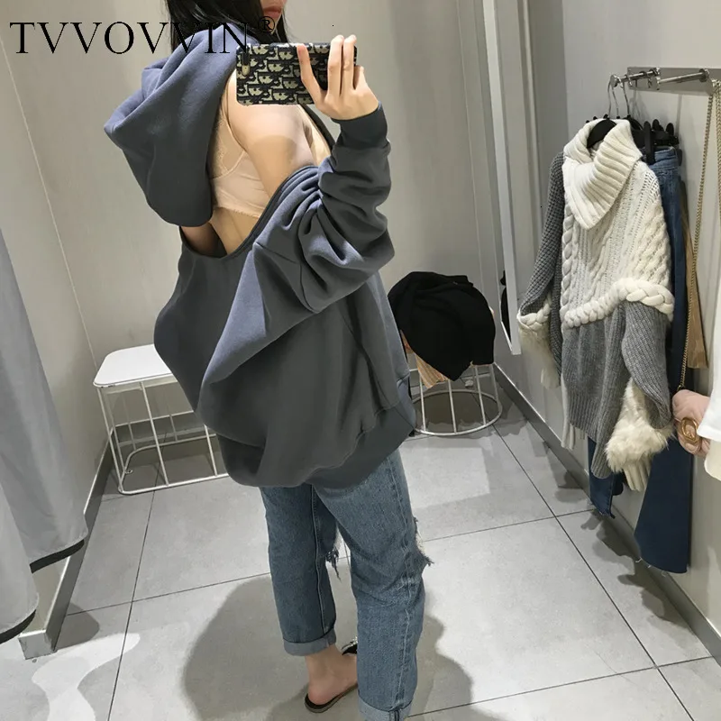 TVVOVVIN Осенняя уличная одежда однотонная свободная толстовка с вырезами 2020 без