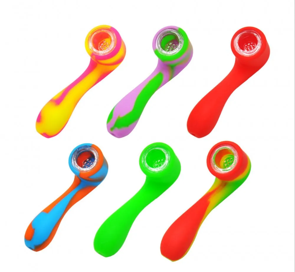 

100Pcs Rainbow Color Smoking Spoon Pipes Silicone Rubber Tobacco Pipes Bent Style Smoking Accessories Birthdays Xmas Gifts