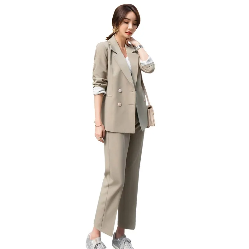 

Women Pants Suit Autumn Winter Casual Double Breasted Formal Office Wear Ladies Elegant Suits Business Two-piece Blazer Sets