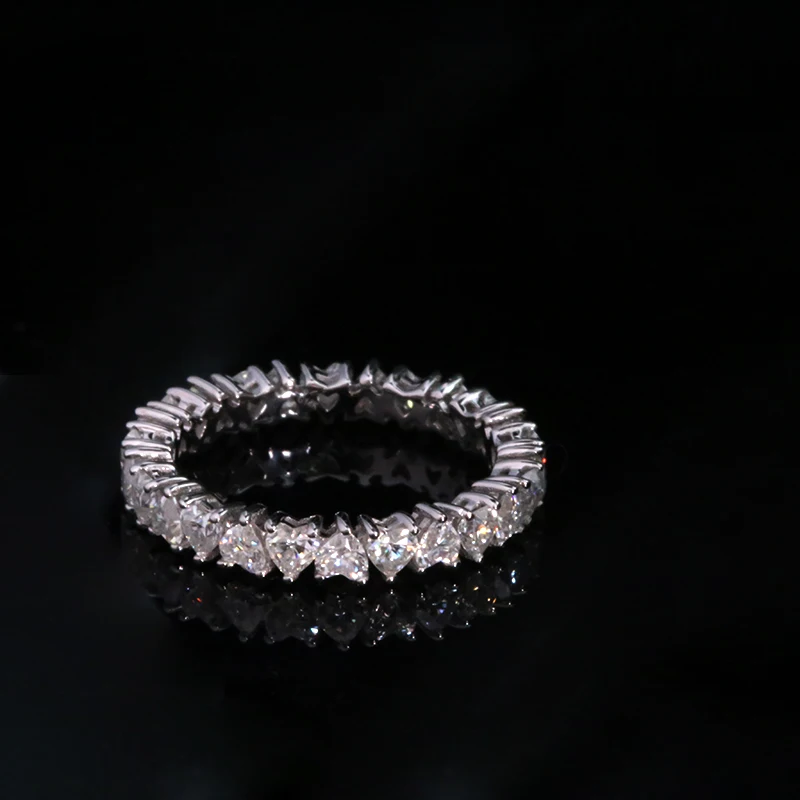 Solid 14K белое золото сердце Moissanite развлечение полный алмазный обруч 3 мм 0.1ct 2.2ctw DF цвет для женщин