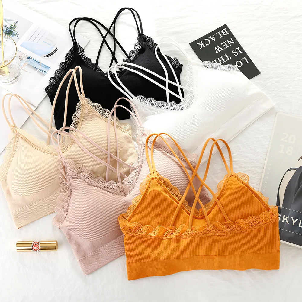 Кружевной бесшовный бюстгальтер без косточек женский сексуальный обмотанный