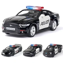 1/36 Diecast Alloy Police Car Models Challenger 2 Doors Opened With Pull Back Function Metal Sports Cars Model For Children Toys