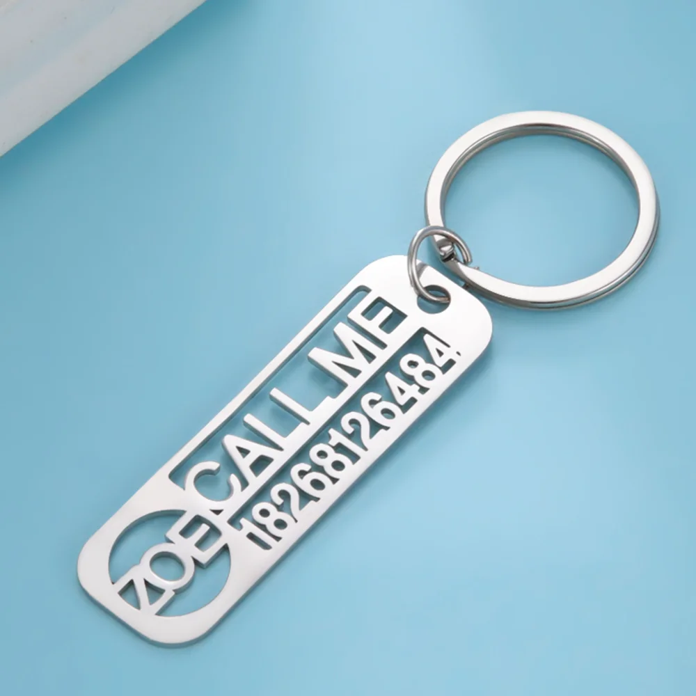 

COOLTIME Custom Name Phone Number Personalized Keychain for Car Keys Anti Lost Key Chain Women Men Stainless Steel Jewelry Gifts