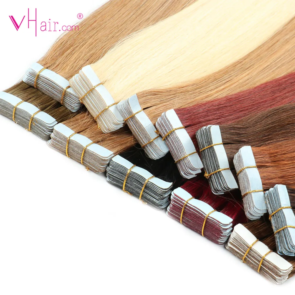 VHair лента на коже волосы завязанные вручную в Remy человеческие для наращивания всю