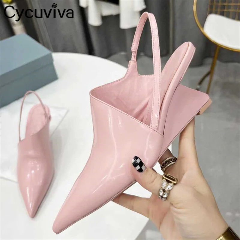 

2022 Summer Woman Pointed toe High-heeled Shoes Formal Dress Leather Shoes For Women Strange Bracket Designer Wedges Shoes mujer