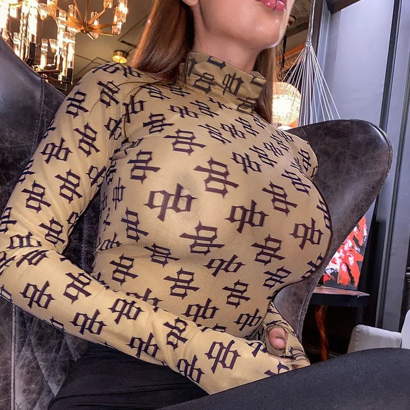 

Y2K модная классическая футболка для женщин 2021 весна осень с длинным рукавом Сексуальная уличная одежда с принтом Футболка в стиле хип-хоп то...