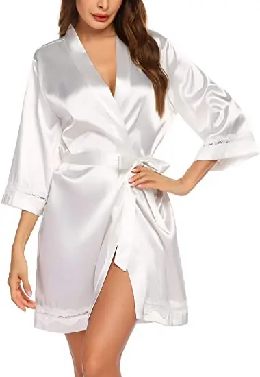 Халат женский атласный с глубоким V-образным вырезом пикантное шелковое нижнее