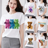 new female summer ladies t shirt cartoon teddy bear printing series cute t shirt youth fashion all match shirt short sleeved top