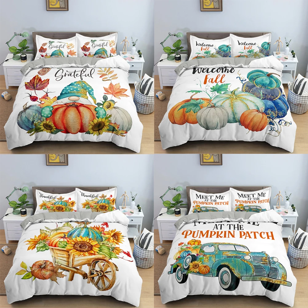 

3D Pumpkin Bedding Set Thanksgiving Day Duvet Cover Set Quilt Cover EU Double King Adult Kids Bed Accessories Christmas Gift