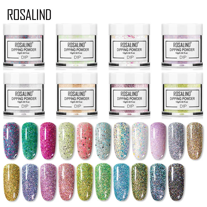 

ROSALIND 10g Dipping Powder Shiny Rainbow Color Nail Glitter Powder Pigment Nail Art Decorations For Manicure Accessories