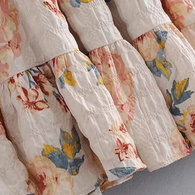 

Women's neck floral print mini dress 2021 loose sleeve long dress female casual dress spring dress vintage dress