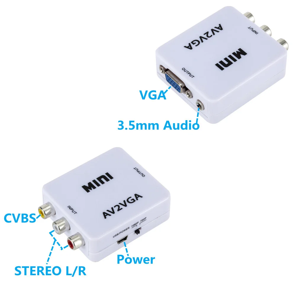 Мини видеоконвертер 1080P RCA AV на VGA видеопреобразователь с 3 5 мм аудио AV2VGA / CVBS +