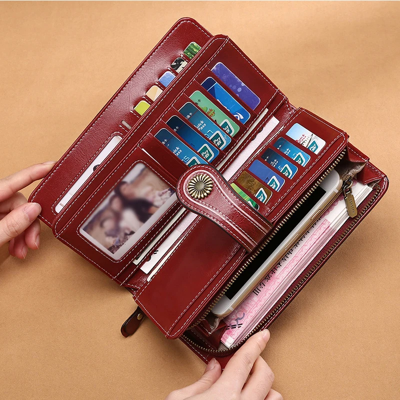 

Brand Designer Purses Genuine Leather Women Wallet Long Luxury Clutch Phone Lady Wallets Credit Card Holder Money Bag