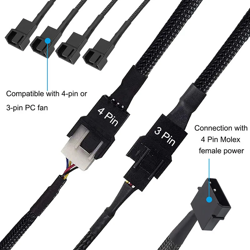 Кабель-разветвитель Molex на 1/2/3/4/5 TX3/TX4 Pin(PWM) 12 В для ПК адаптер вентилятора