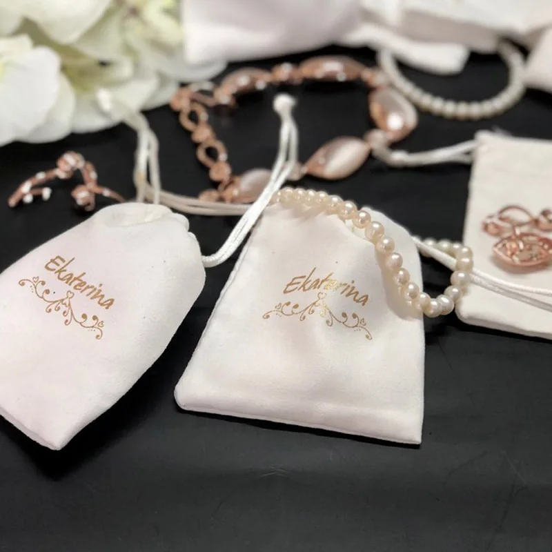 Белые фланелевые подарочные пакеты с логотипом на заказ мешок для ювелирных