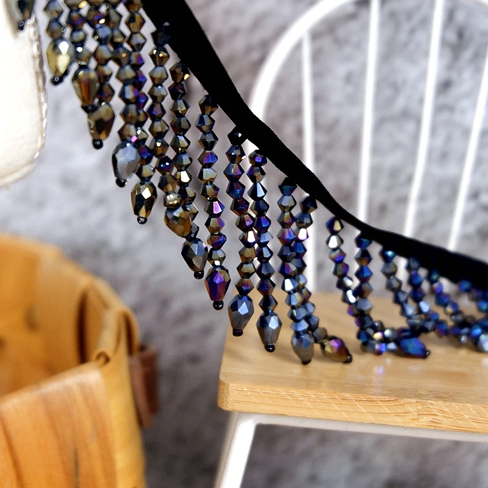 2 ярдов/лот кристалл кулон из бисера Кружева кисточкой DIY Одежда для свадьбы сцены