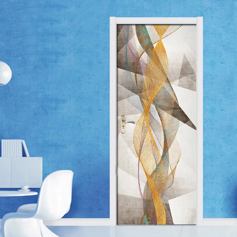 Водонепроницаемые Самоклеящиеся 3D дверные наклейки из ПВХ золотые