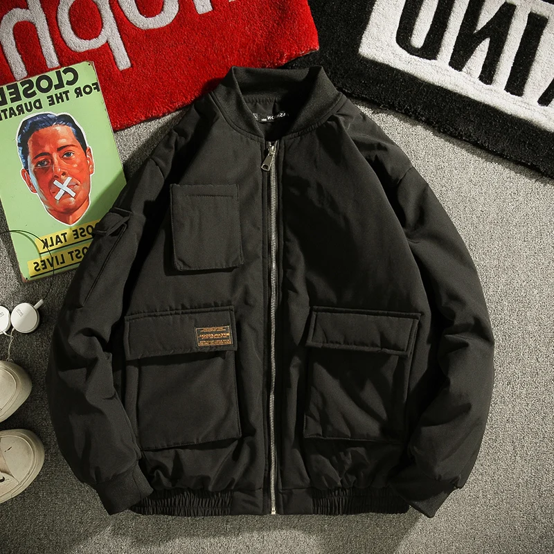 

Autumn Winter Baseball Jacket Men Pocket Vintage Casual Loose Retro Japanese Streetwear Coat Youth Big Size 5XL