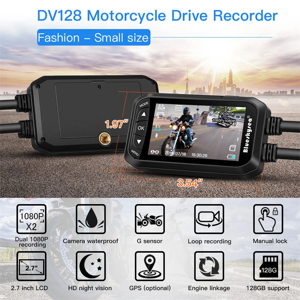 Blueskysea DV128 мотоциклетная gps камера Full HD Dash Cam 1080P двойной мото DVR 2 7 &quotЖК