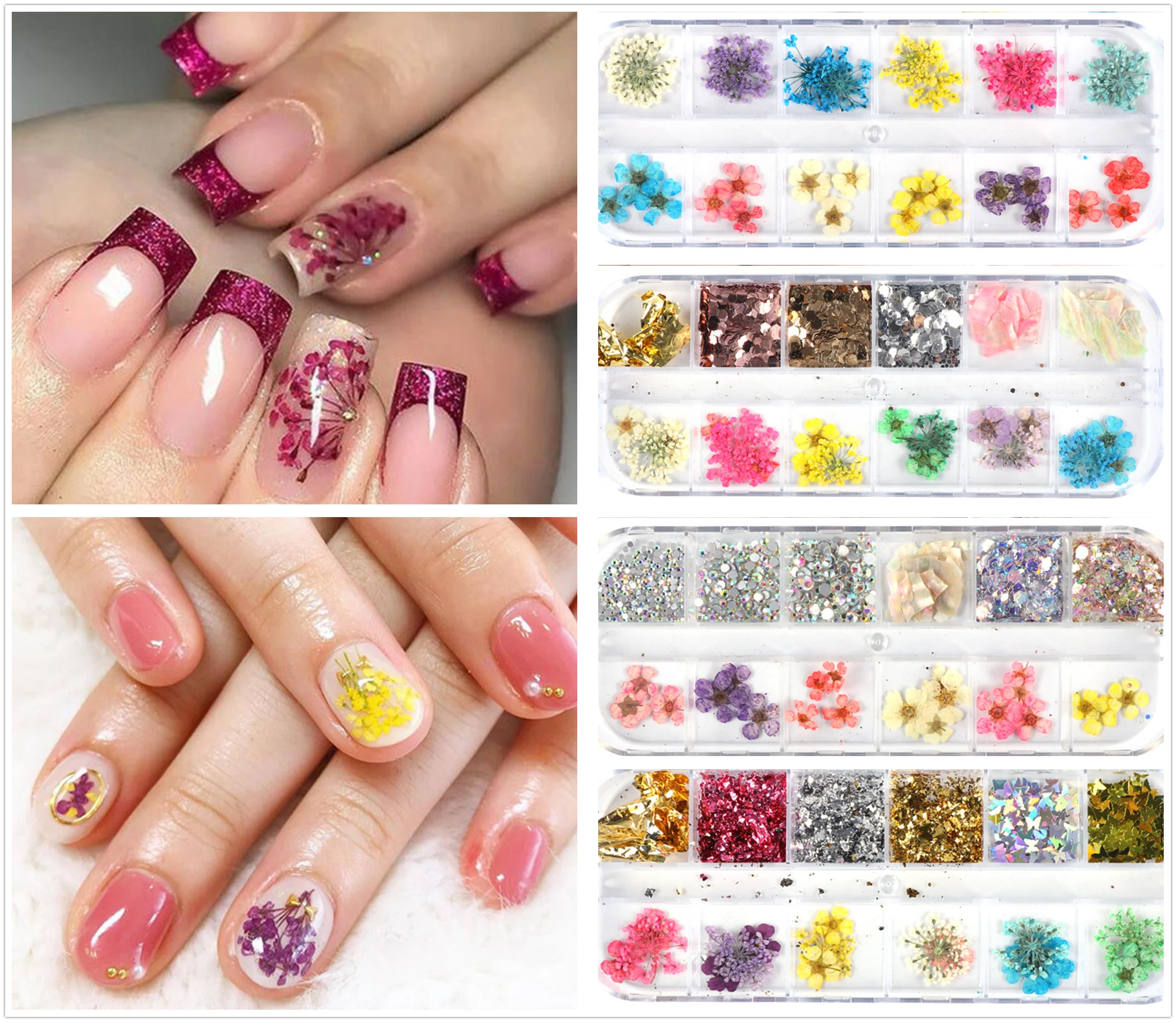 Сухие цветы и блестки для дизайна ногтей украшение серия сухих цветов с