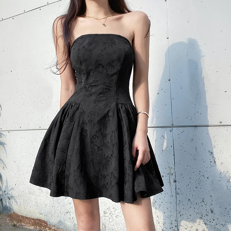 

Rapcopter Senior Hook Flower Dress Vintage Prom Dress Summer Strapless Dress Sleeveless Mini Dress Women Elegant Partywear 90S