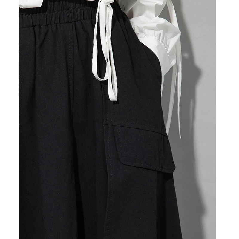 

[EAM] High Elastic Waist Black Plaid Irregular Pockets Half-body Skirt Women Fashion Tide New Spring Autumn 2021 1DD6964