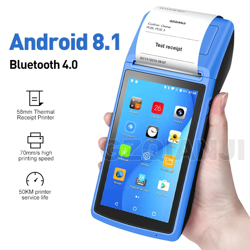 Android 8 1 NFC PDA POS чековый Bluetooth принтер термальный 58 мм ручной портативный терминал Wi