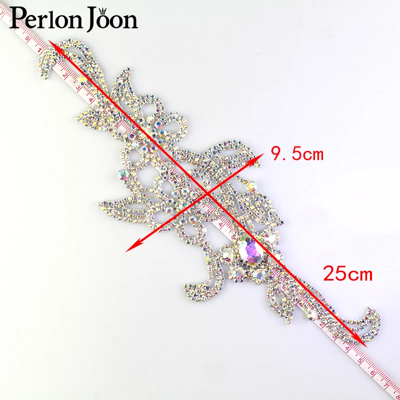 

1PCS AB Crystal Long hook Flower Crystal Applique Rhinestone Patch Sew for Bridal Headdress Wedding Dress Accessories YHC013