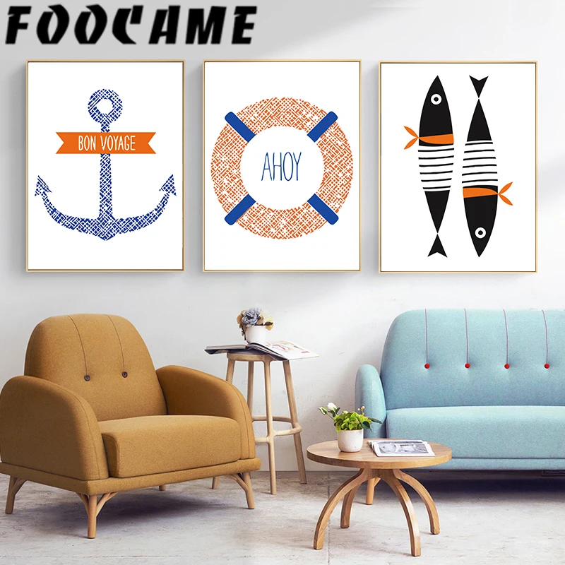 

Anchor Ocean Fish Nordic Decoration Canvas Painting Kids Room Wall Art Cartoon Minimalism Poster Cute Baby Print Home Pictures