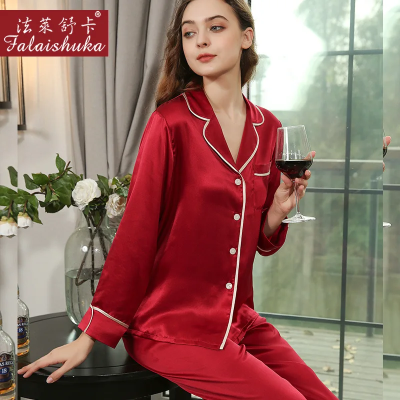 New 100% genuine silk pajamas sets women sleepwear Korean Elegant ArmyGreen fashion 100% pure silk womens pyjamas T8262