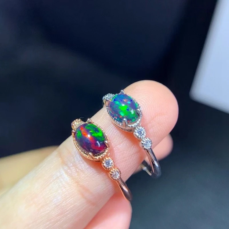Natural Black Opal Ring Real 925 Sterling Silver Gold Plated Fine Jewelry Natural Gemstone Good Colorful Fire Secret Birthstone