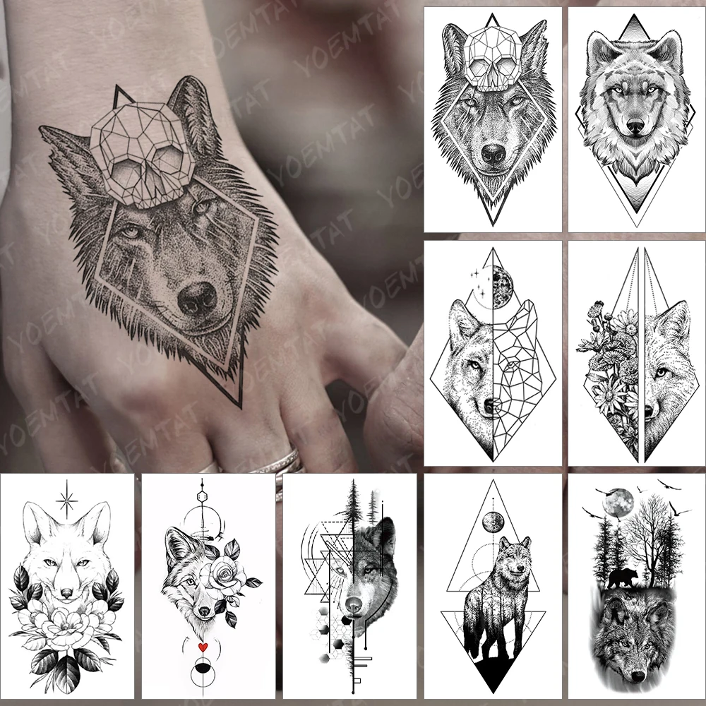 

Waterproof Temporary Tattoo Sticker Tattos For Women Child Men Skull Wolf King Dark Style Hand Fake Tato Flash Tatoo